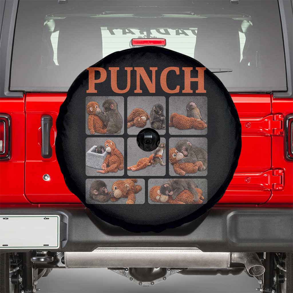 Cute Baby Monkey Punch with Plush Toy Graphic Spare Tire Cover TS02 Black Print Your Wear