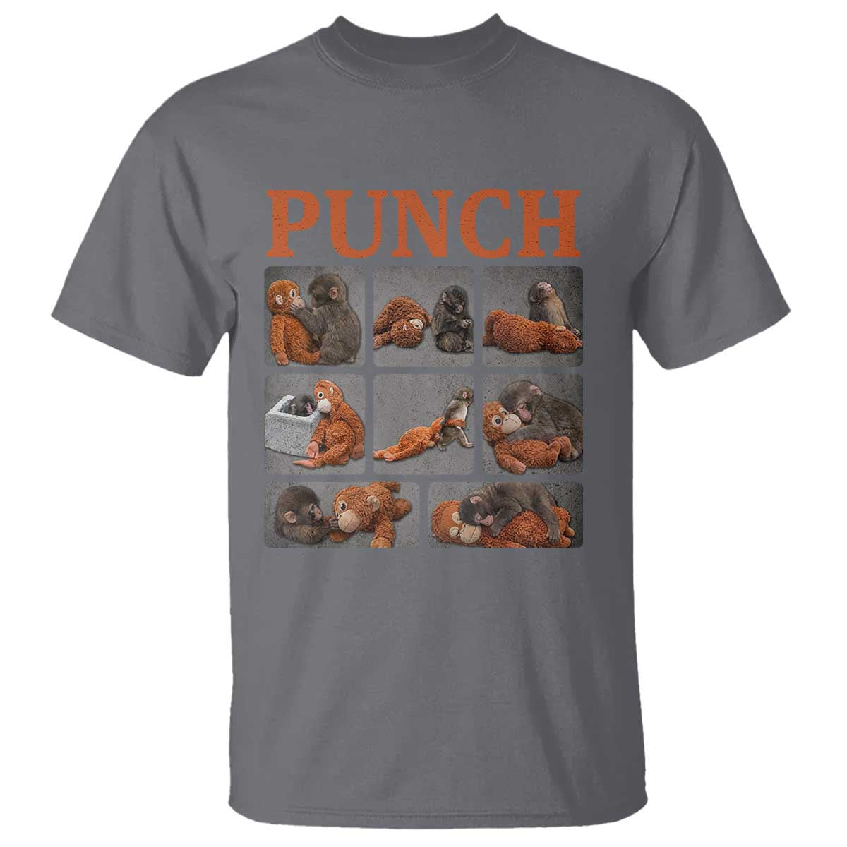 Cute Baby Monkey Punch with Plush Toy Graphic T Shirt TS02 Charcoal Print Your Wear