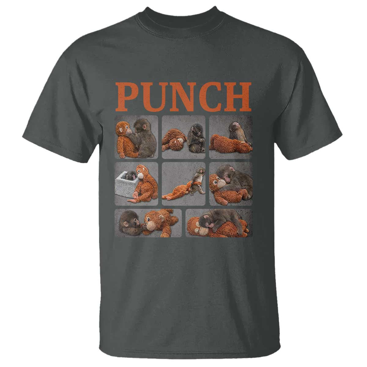 Cute Baby Monkey Punch with Plush Toy Graphic T Shirt TS02 Dark Heather Print Your Wear