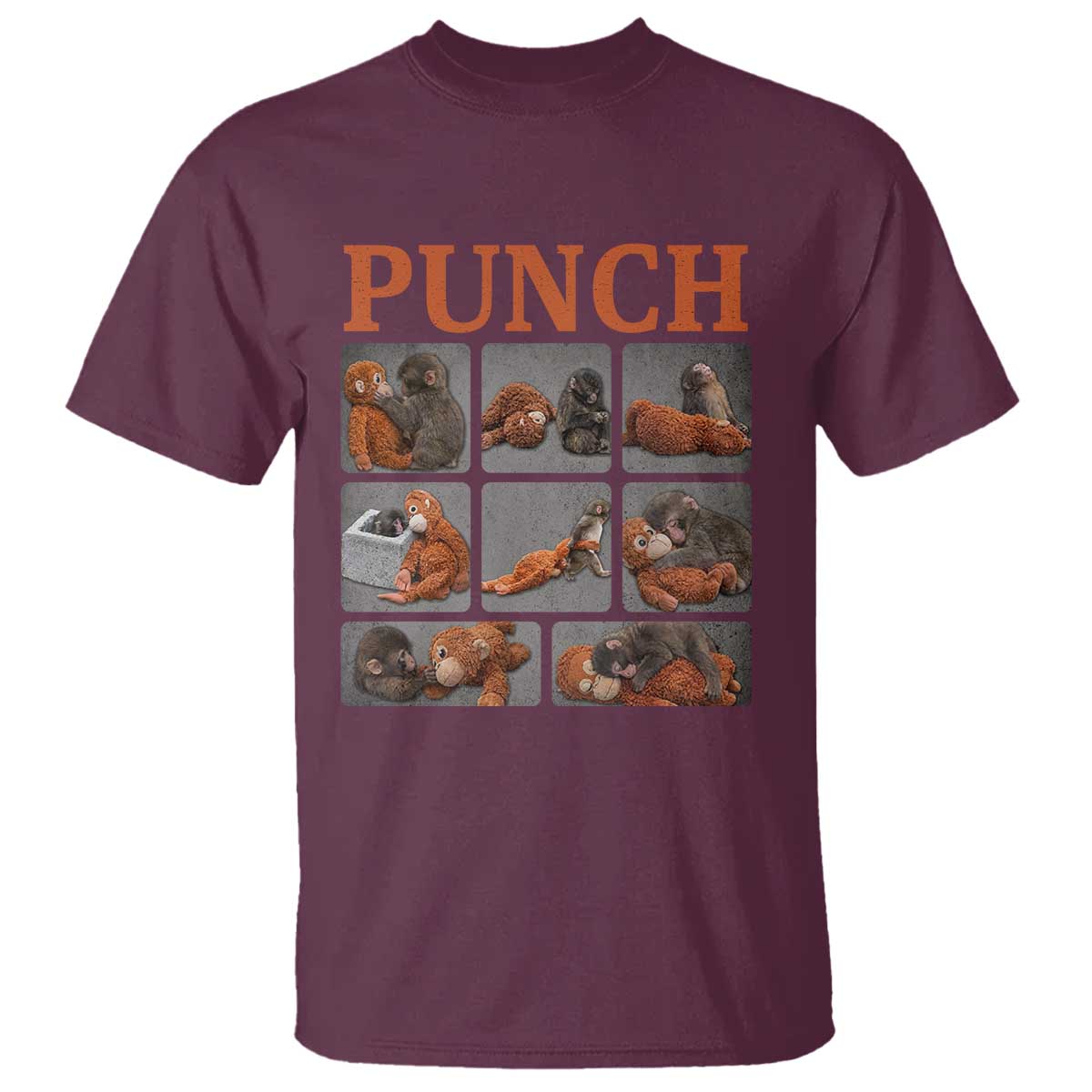 Cute Baby Monkey Punch with Plush Toy Graphic T Shirt TS02 Maroon Print Your Wear