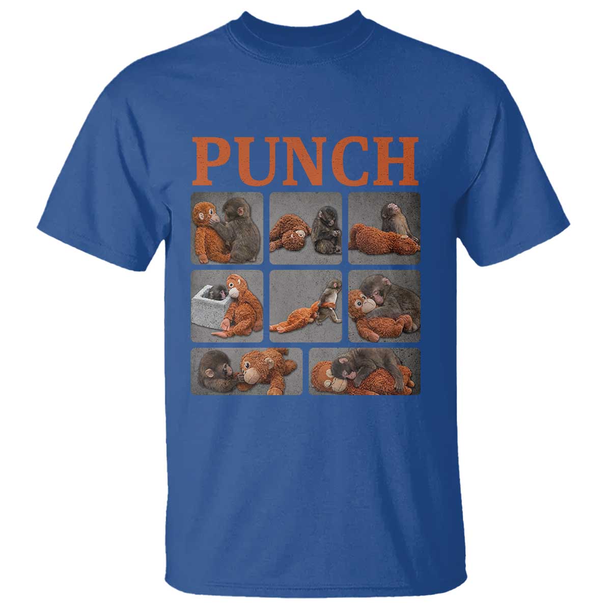 Cute Baby Monkey Punch with Plush Toy Graphic T Shirt TS02 Royal Blue Print Your Wear