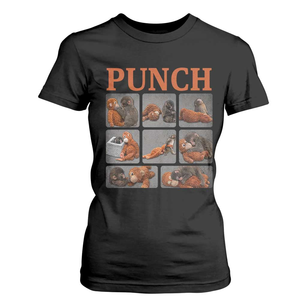 Cute Baby Monkey Punch with Plush Toy Graphic T Shirt For Women TS02 Black Print Your Wear