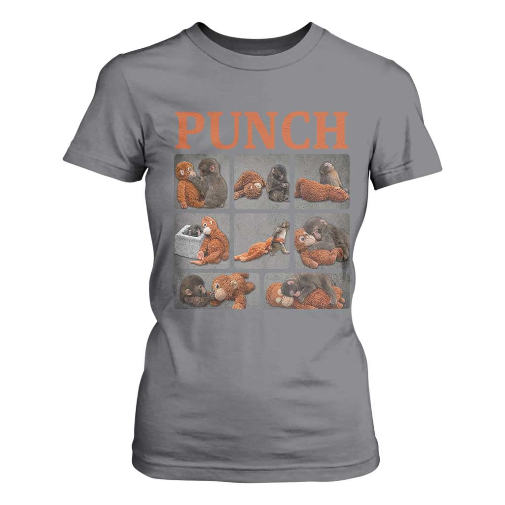 Cute Baby Monkey Punch with Plush Toy Graphic T Shirt For Women TS02 Charcoal Print Your Wear