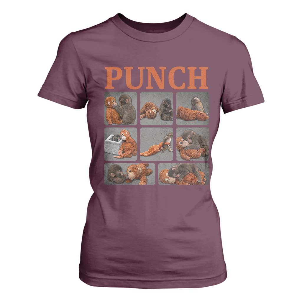 Cute Baby Monkey Punch with Plush Toy Graphic T Shirt For Women TS02 Maroon Print Your Wear
