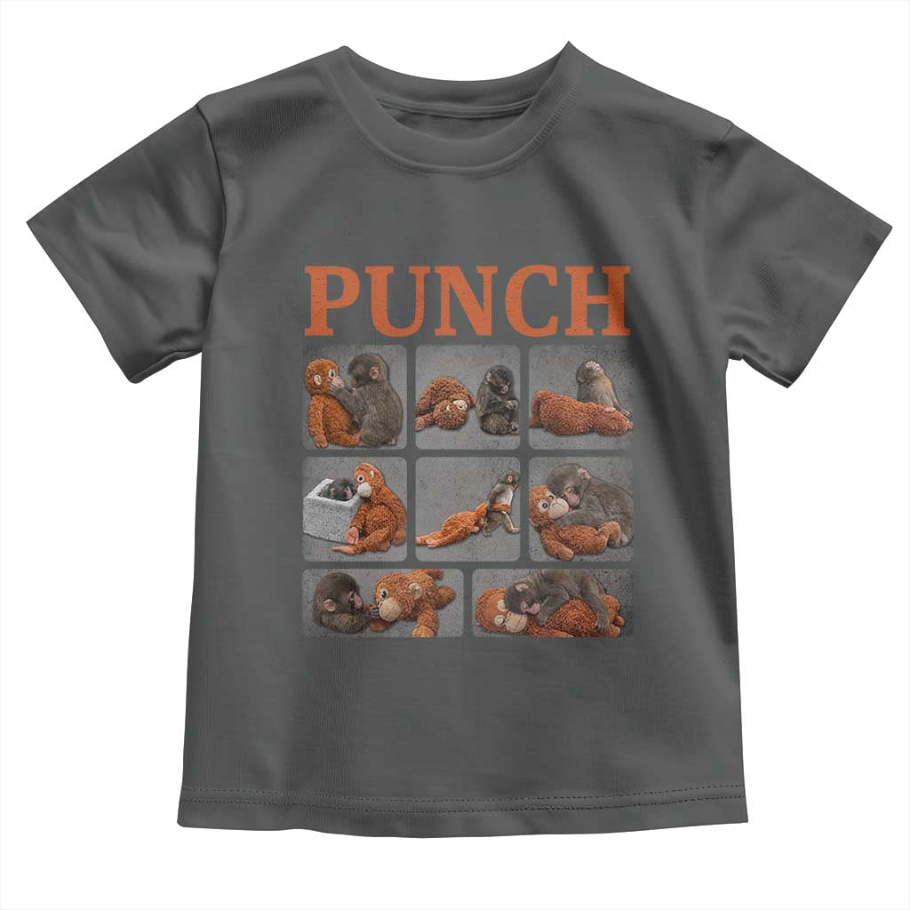 Cute Baby Monkey Punch with Plush Toy Graphic Toddler T Shirt TS02 Dark Heather Print Your Wear