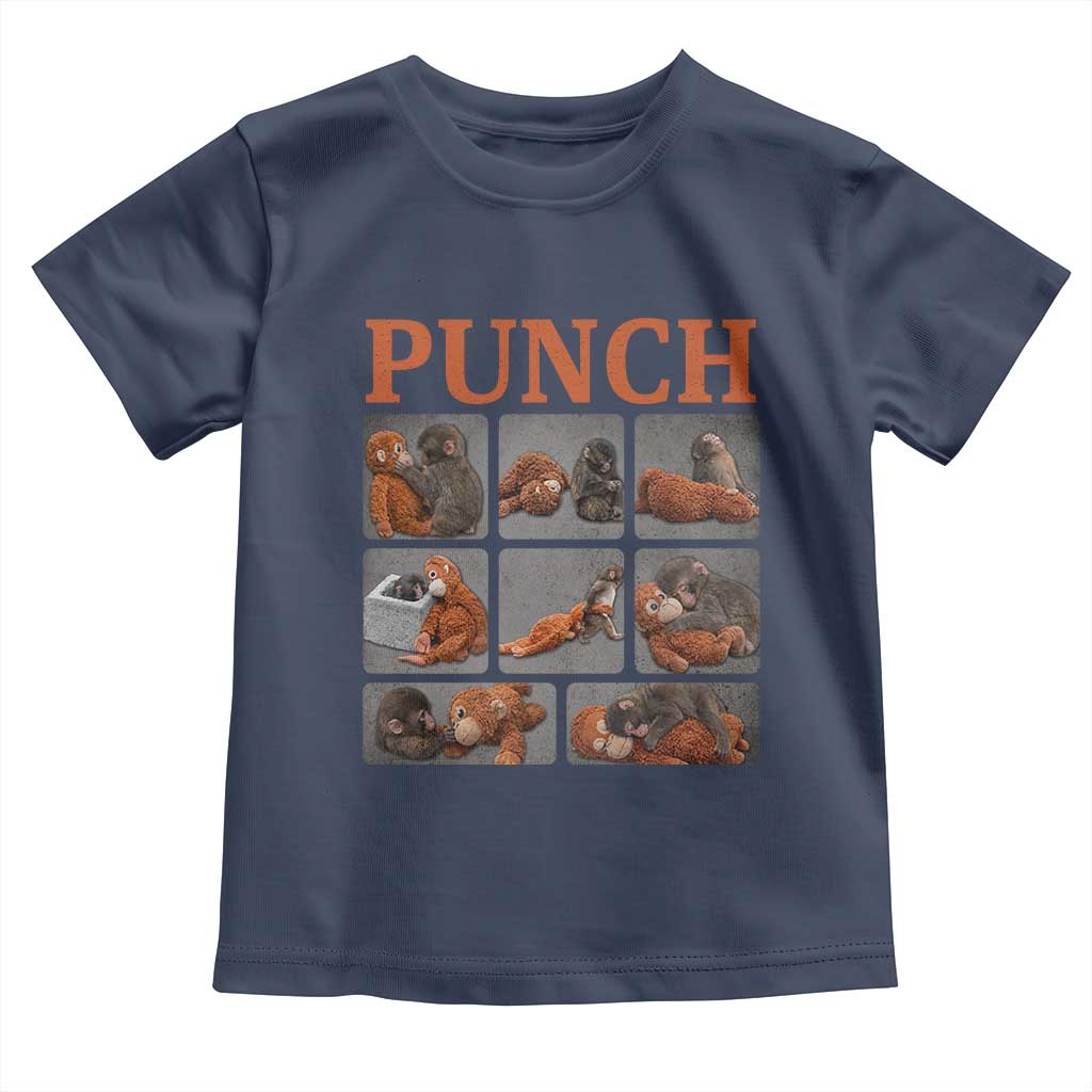Cute Baby Monkey Punch with Plush Toy Graphic Toddler T Shirt TS02 Navy Print Your Wear