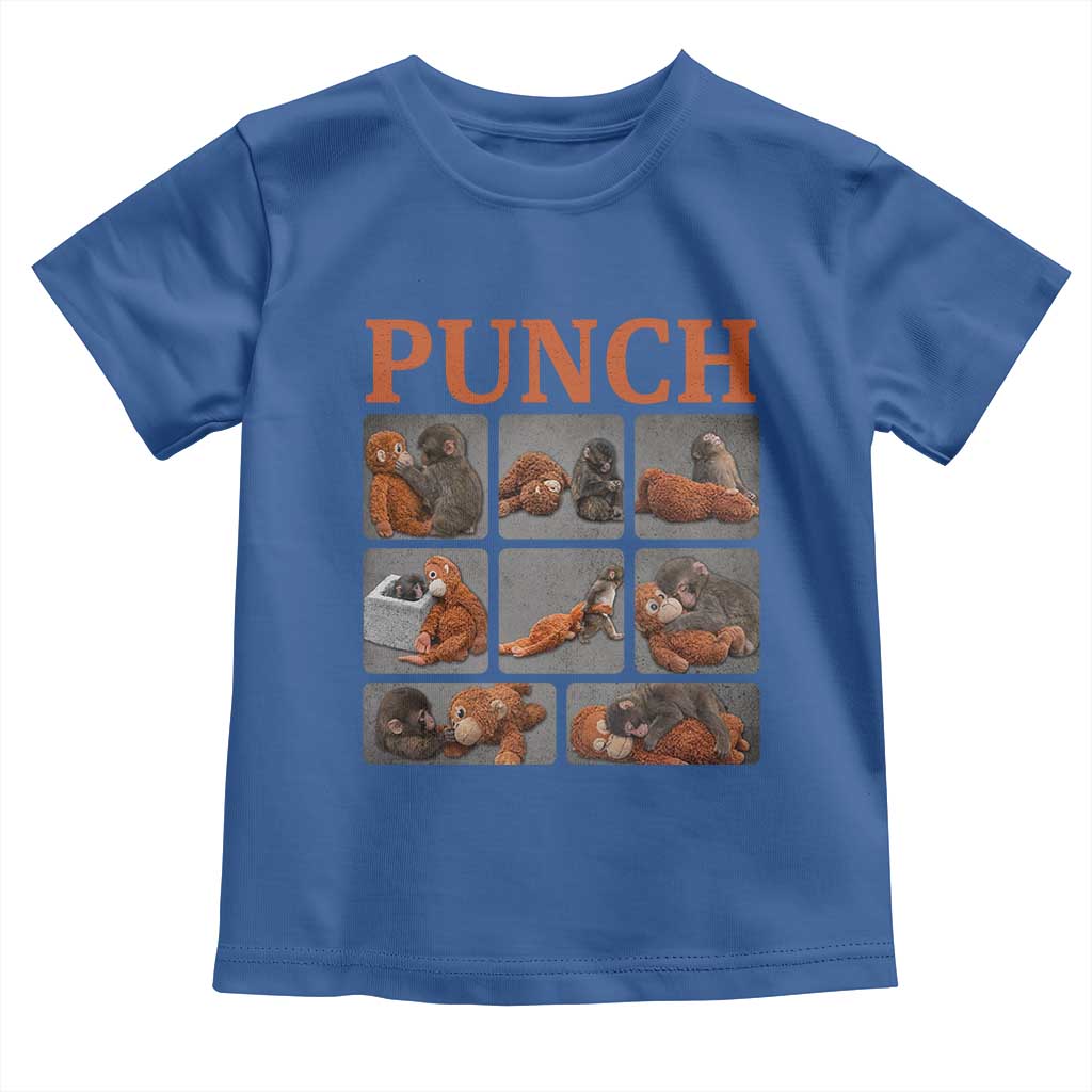 Cute Baby Monkey Punch with Plush Toy Graphic Toddler T Shirt TS02 Royal Blue Print Your Wear