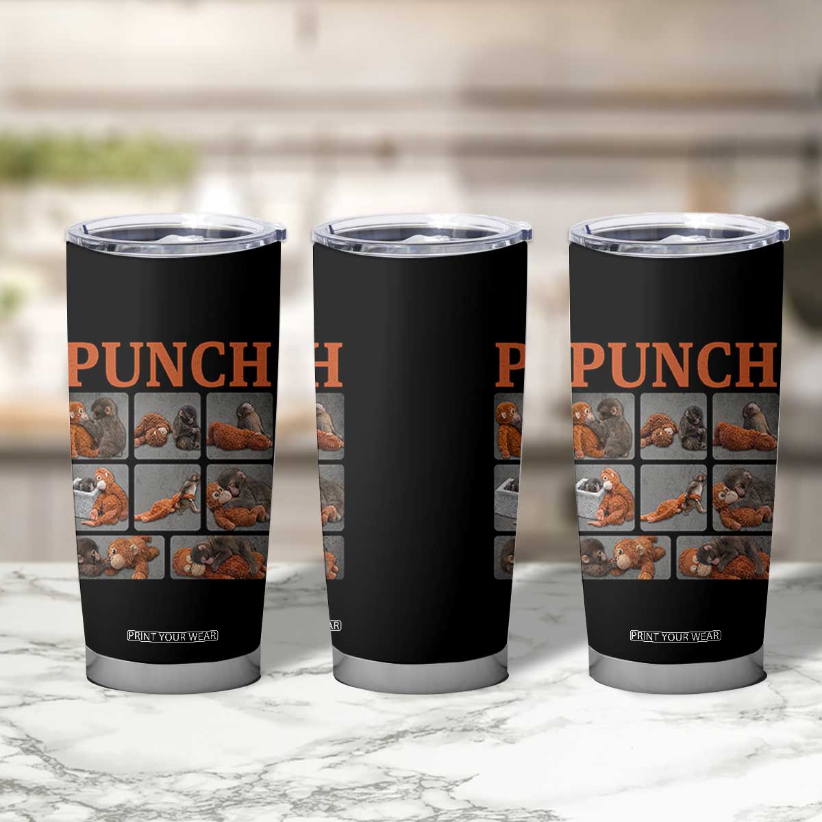 Cute Baby Monkey Punch with Plush Toy Graphic Tumbler Cup TS02 Print Your Wear