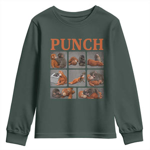 Cute Baby Monkey Punch with Plush Toy Graphic Youth Sweatshirt TS02 Dark Forest Green Print Your Wear