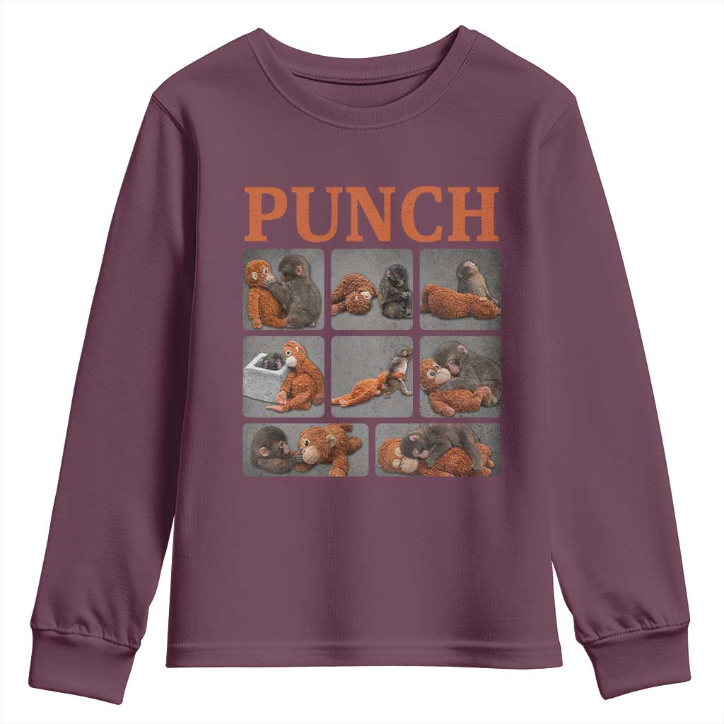 Cute Baby Monkey Punch with Plush Toy Graphic Youth Sweatshirt TS02 Maroon Print Your Wear