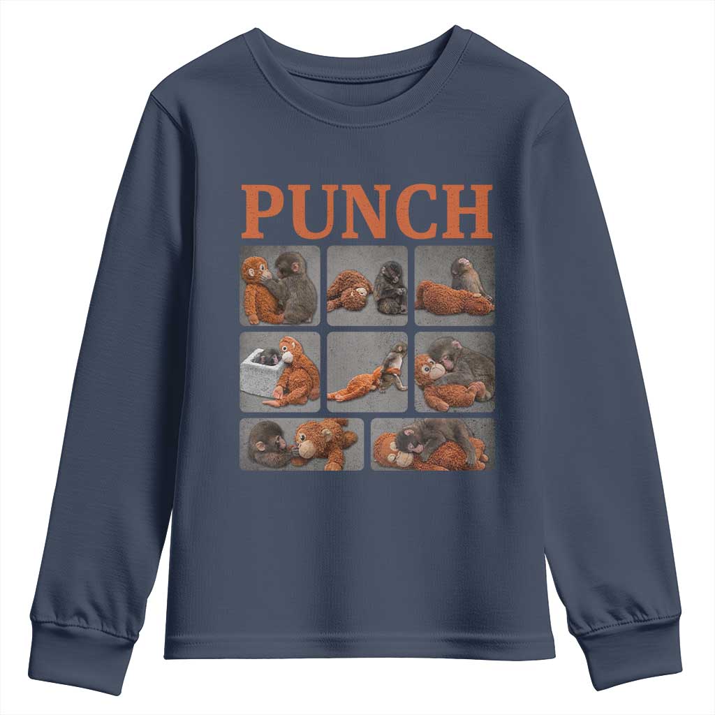 Cute Baby Monkey Punch with Plush Toy Graphic Youth Sweatshirt TS02 Navy Print Your Wear
