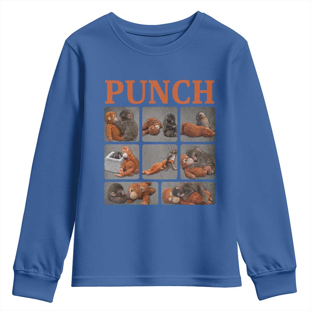 Cute Baby Monkey Punch with Plush Toy Graphic Youth Sweatshirt TS02 Royal Blue Print Your Wear