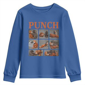 Cute Baby Monkey Punch with Plush Toy Graphic Youth Sweatshirt TS02 Royal Blue Print Your Wear