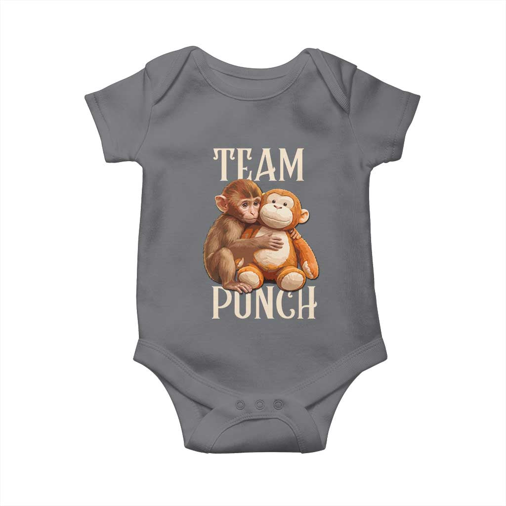 Team Punch Cute Baby Monkey Hugging Plush Toy Graphic Baby Onesie TS02 Charcoal Print Your Wear