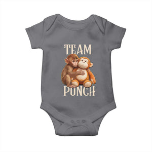 Team Punch Cute Baby Monkey Hugging Plush Toy Graphic Baby Onesie TS02 Charcoal Print Your Wear