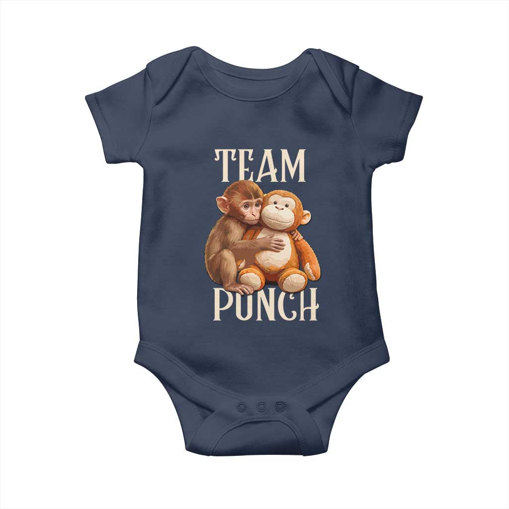 Team Punch Cute Baby Monkey Hugging Plush Toy Graphic Baby Onesie TS02 Navy Print Your Wear
