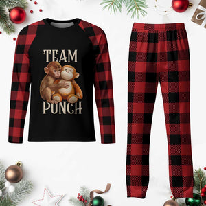 Team Punch Cute Baby Monkey Hugging Plush Toy Graphic Plaid Pajama Set TS02 Buffalo Plaid Print Your Wear