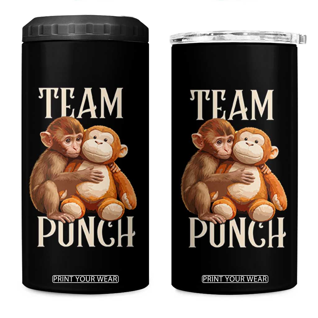 Team Punch Cute Baby Monkey Hugging Plush Toy Graphic 4 in 1 Can Cooler Tumbler TS02 One Size: 16 oz Black Print Your Wear