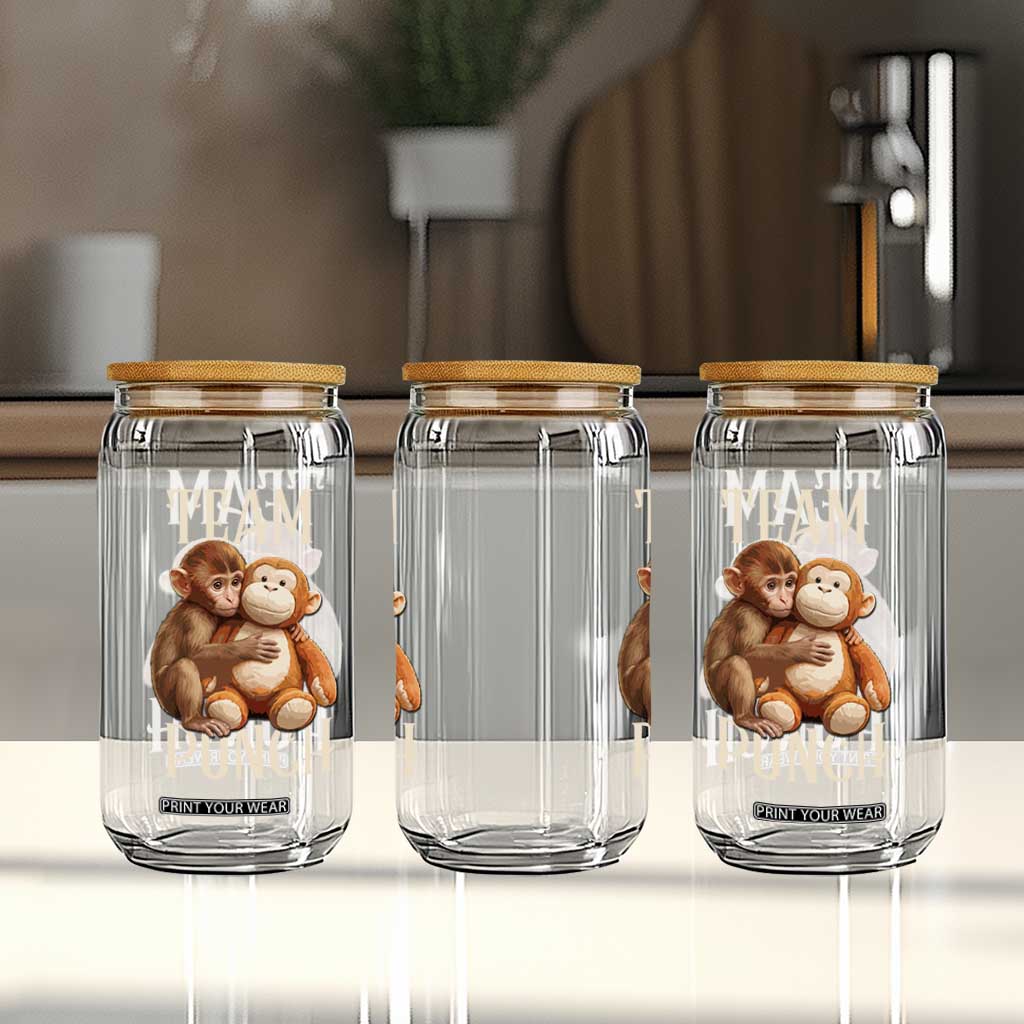 Team Punch Cute Baby Monkey Hugging Plush Toy Graphic Glass Can TS02 Print Your Wear