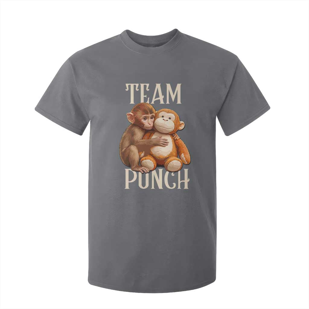 Team Punch Cute Baby Monkey Hugging Plush Toy Graphic T Shirt For Kid TS02 Charcoal Print Your Wear