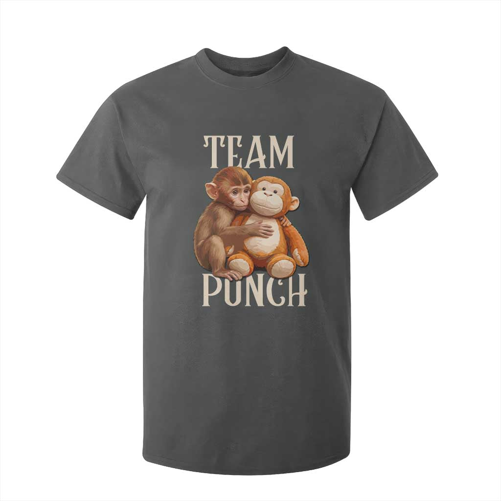Team Punch Cute Baby Monkey Hugging Plush Toy Graphic T Shirt For Kid TS02 Dark Heather Print Your Wear