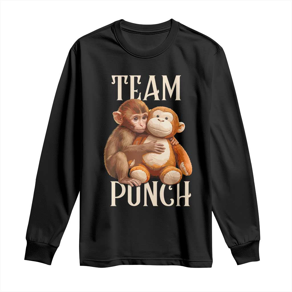 Team Punch Cute Baby Monkey Hugging Plush Toy Graphic Long Sleeve Shirt TS02 Black Print Your Wear