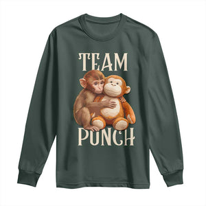 Team Punch Cute Baby Monkey Hugging Plush Toy Graphic Long Sleeve Shirt TS02 Dark Forest Green Print Your Wear