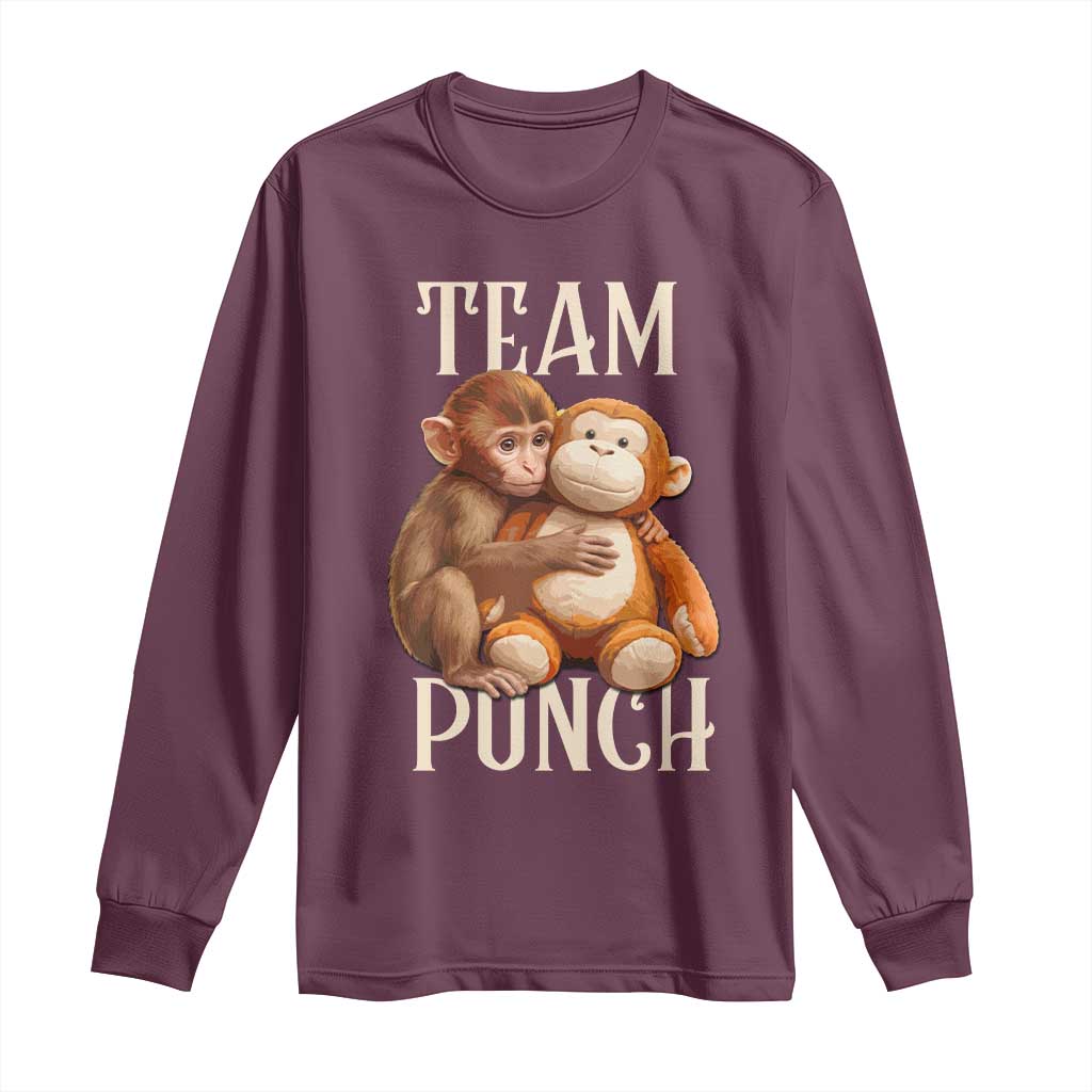 Team Punch Cute Baby Monkey Hugging Plush Toy Graphic Long Sleeve Shirt TS02 Maroon Print Your Wear