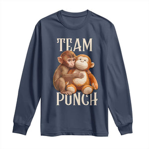 Team Punch Cute Baby Monkey Hugging Plush Toy Graphic Long Sleeve Shirt TS02 Navy Print Your Wear