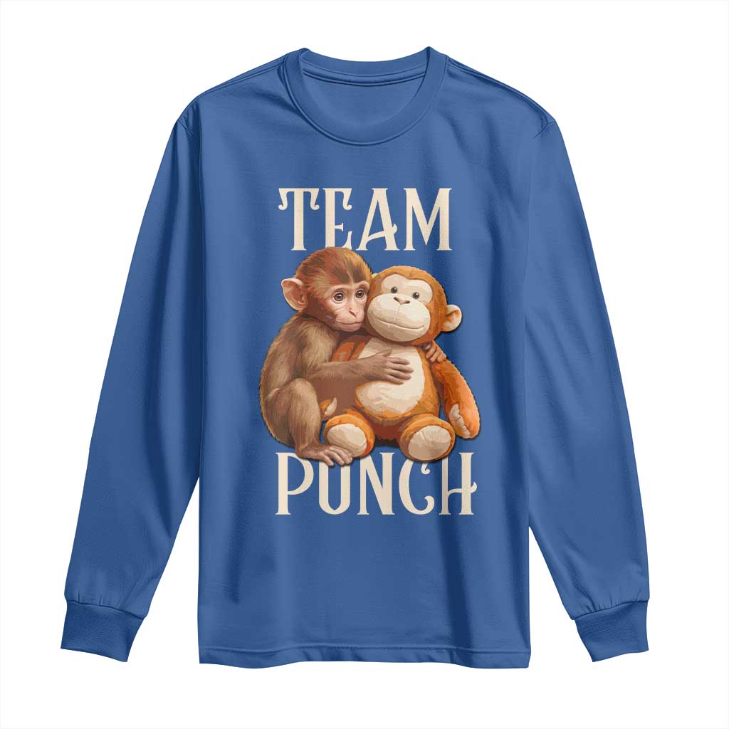 Team Punch Cute Baby Monkey Hugging Plush Toy Graphic Long Sleeve Shirt TS02 Royal Blue Print Your Wear