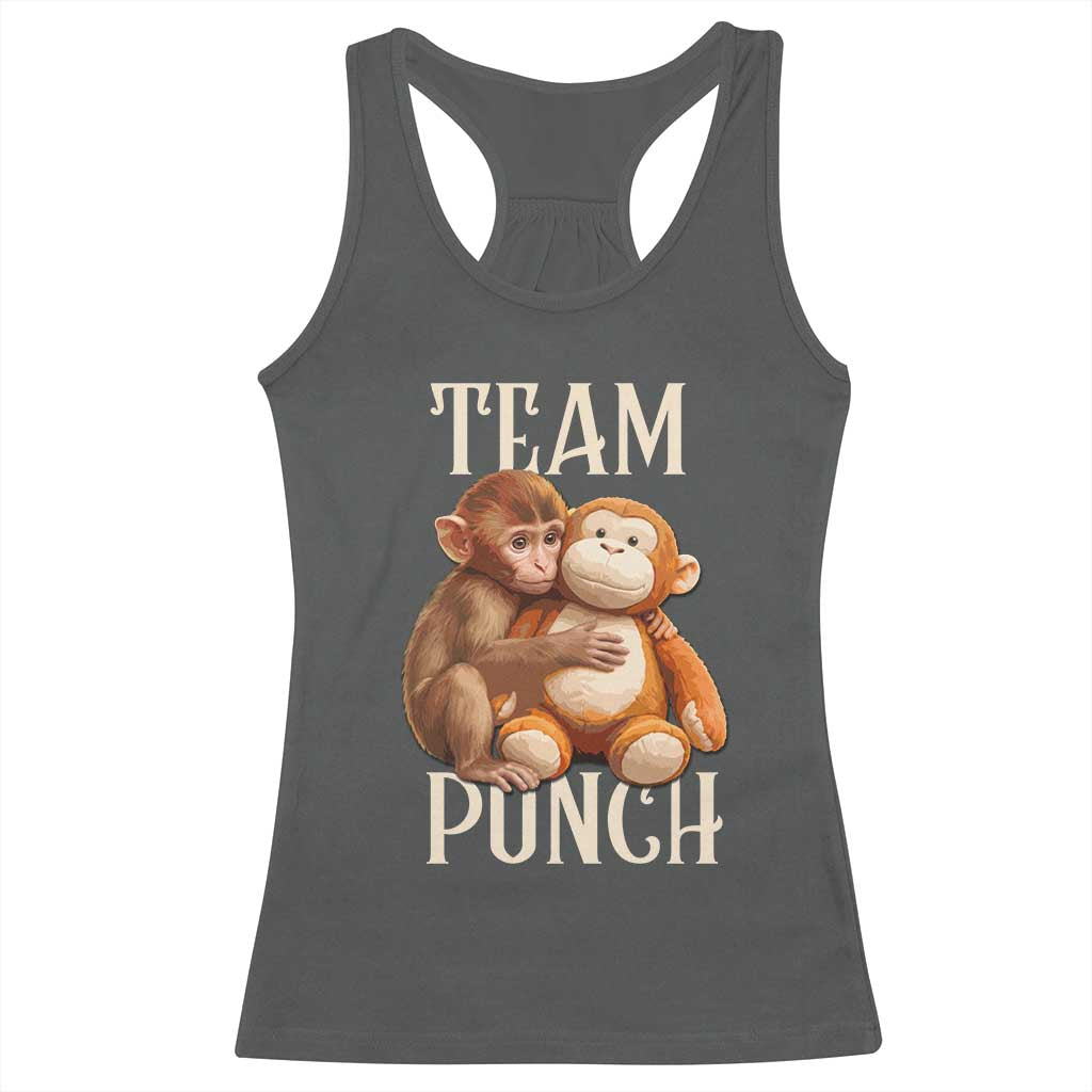 Team Punch Cute Baby Monkey Hugging Plush Toy Graphic Racerback Tank Top TS02 Dark Heather Print Your Wear