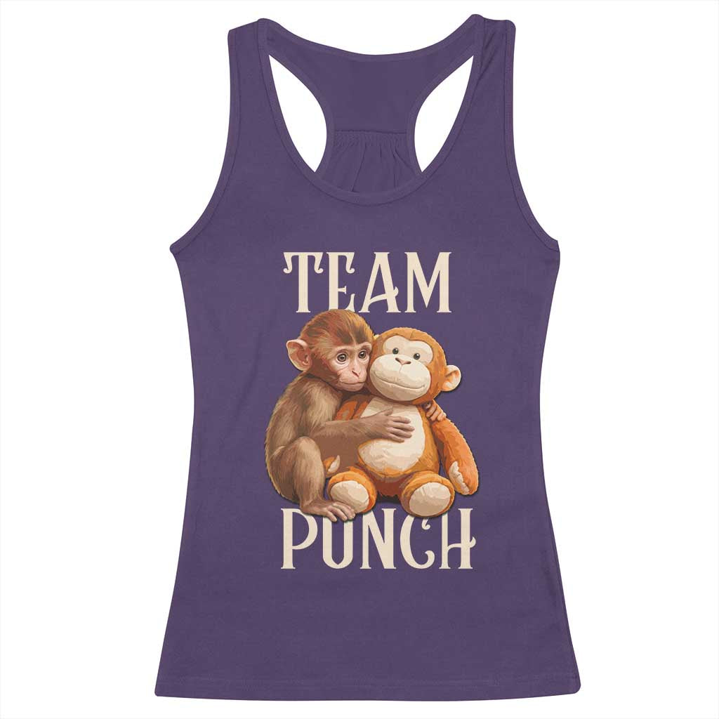 Team Punch Cute Baby Monkey Hugging Plush Toy Graphic Racerback Tank Top TS02 Purple Print Your Wear