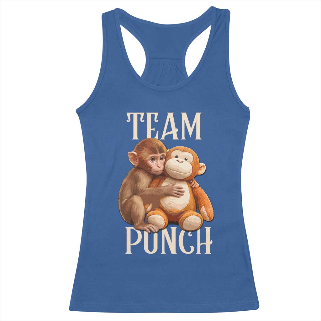 Team Punch Cute Baby Monkey Hugging Plush Toy Graphic Racerback Tank Top TS02 Royal Blue Print Your Wear