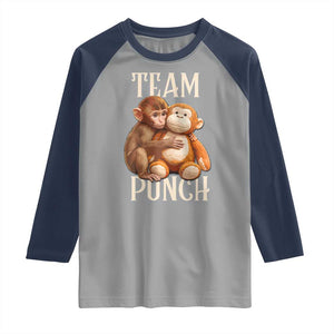 Team Punch Cute Baby Monkey Hugging Plush Toy Graphic Raglan Shirt TS02 Sport Gray Navy Print Your Wear