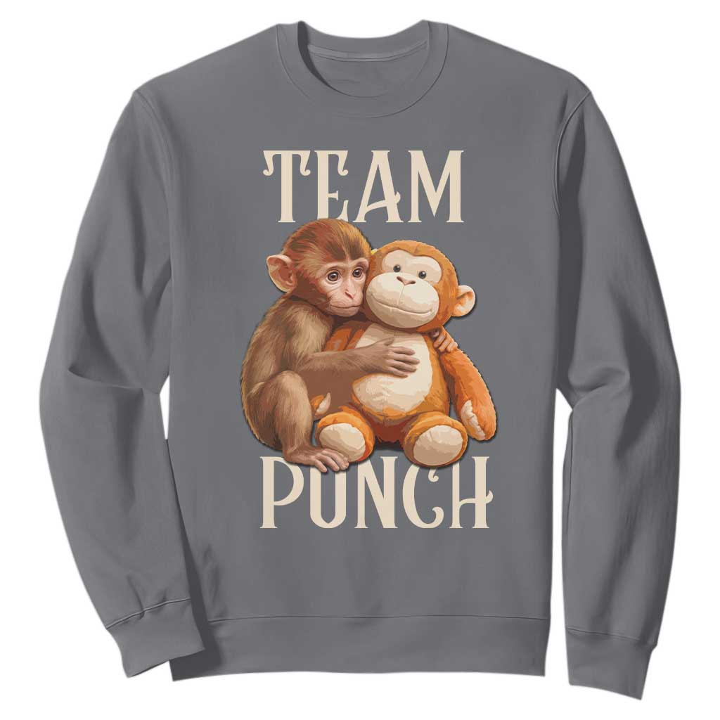 Team Punch Cute Baby Monkey Hugging Plush Toy Graphic Sweatshirt TS02 Charcoal Print Your Wear
