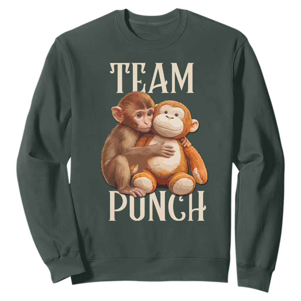 Team Punch Cute Baby Monkey Hugging Plush Toy Graphic Sweatshirt TS02 Dark Forest Green Print Your Wear