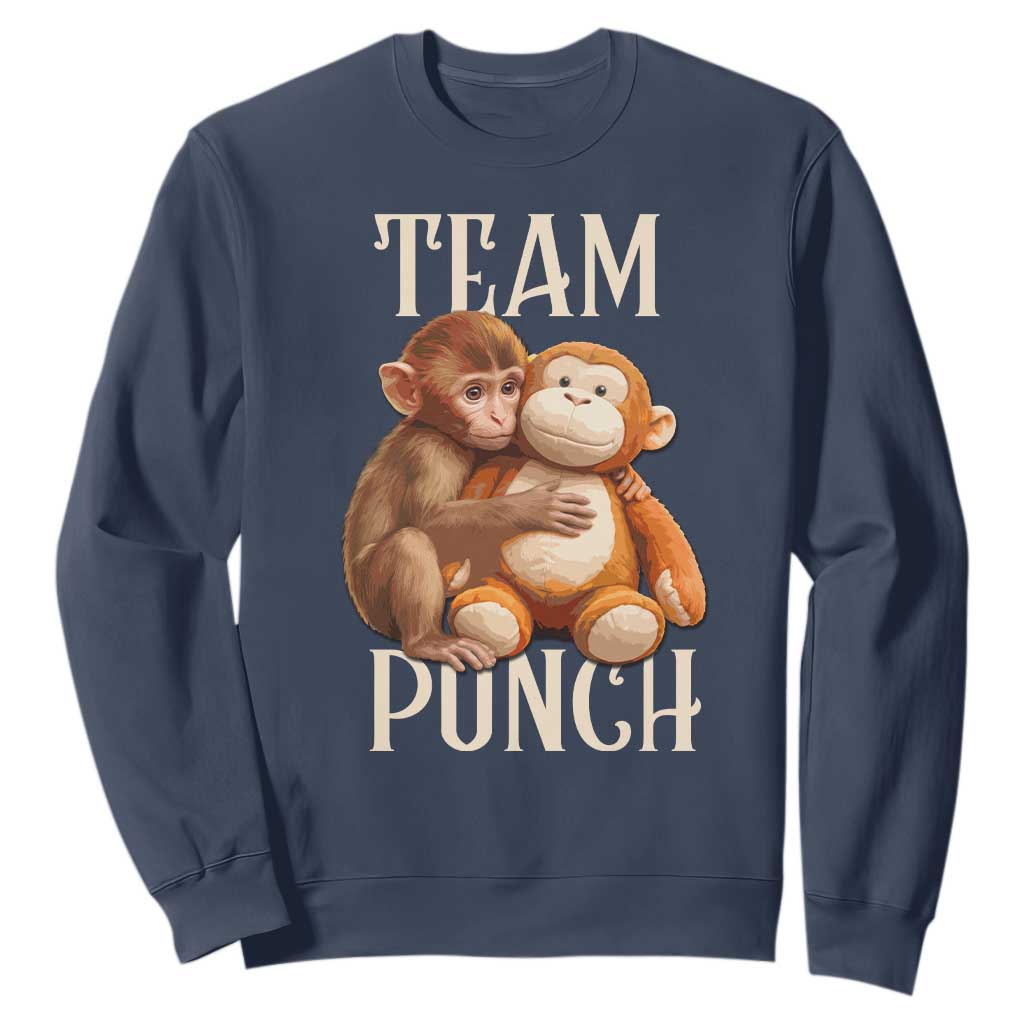 Team Punch Cute Baby Monkey Hugging Plush Toy Graphic Sweatshirt TS02 Navy Print Your Wear