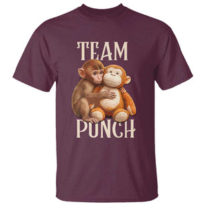 Team Punch Cute Baby Monkey Hugging Plush Toy Graphic T Shirt TS02 Maroon Print Your Wear