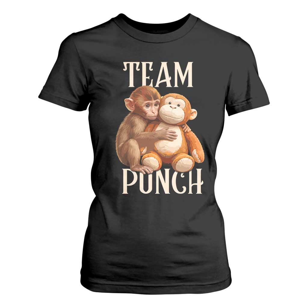 Team Punch Cute Baby Monkey Hugging Plush Toy Graphic T Shirt For Women TS02 Black Print Your Wear