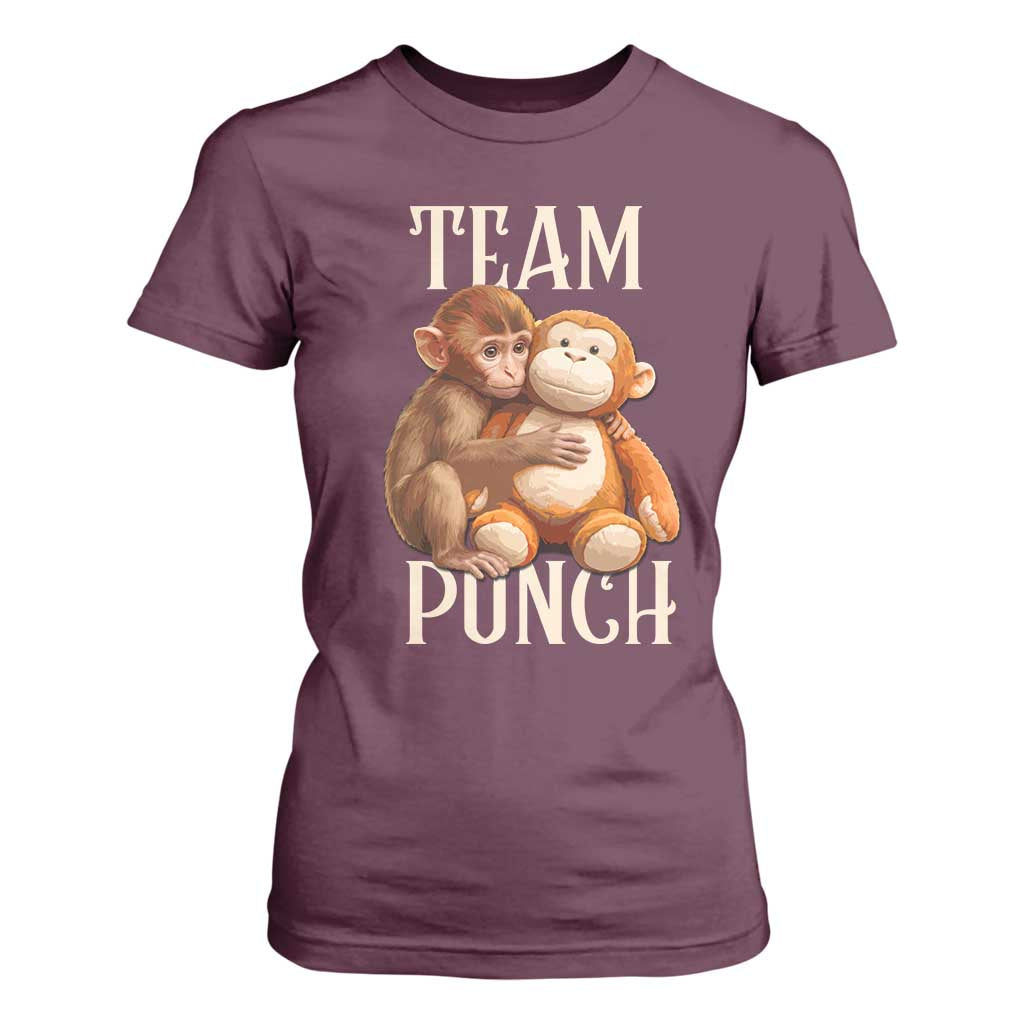 Team Punch Cute Baby Monkey Hugging Plush Toy Graphic T Shirt For Women TS02 Maroon Print Your Wear