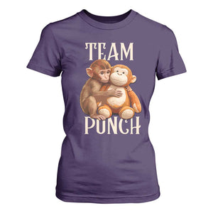 Team Punch Cute Baby Monkey Hugging Plush Toy Graphic T Shirt For Women TS02 Purple Print Your Wear