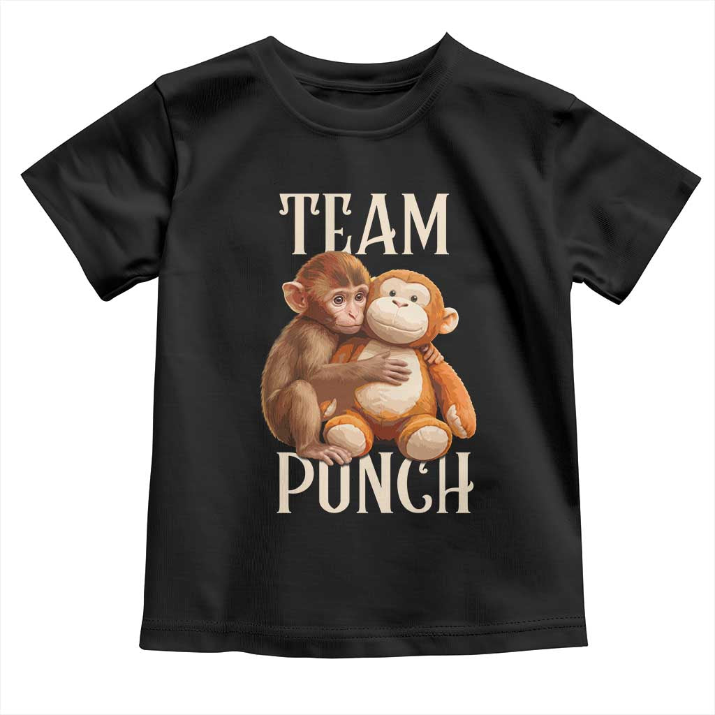 Team Punch Cute Baby Monkey Hugging Plush Toy Graphic Toddler T Shirt TS02 Black Print Your Wear