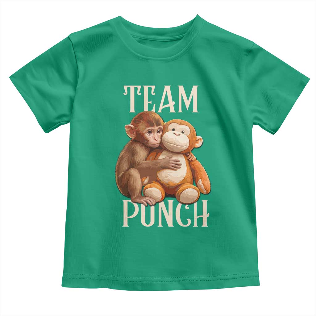 Team Punch Cute Baby Monkey Hugging Plush Toy Graphic Toddler T Shirt TS02 Irish Green Print Your Wear