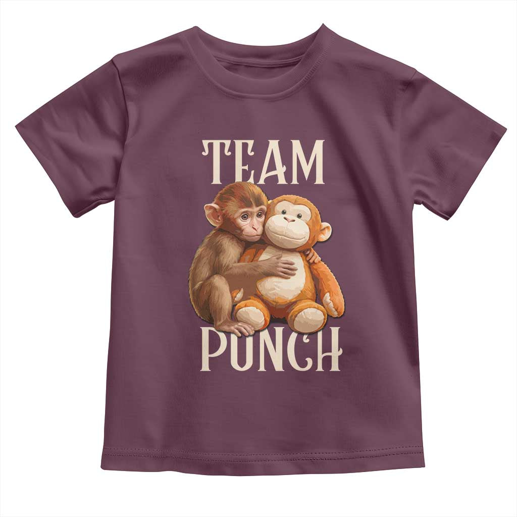 Team Punch Cute Baby Monkey Hugging Plush Toy Graphic Toddler T Shirt TS02 Maroon Print Your Wear