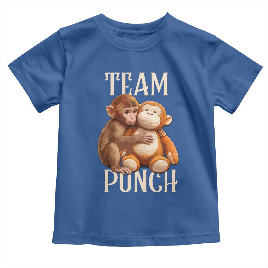 Team Punch Cute Baby Monkey Hugging Plush Toy Graphic Toddler T Shirt TS02 Royal Blue Print Your Wear