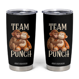 Team Punch Cute Baby Monkey Hugging Plush Toy Graphic Tumbler Cup TS02 Black Print Your Wear