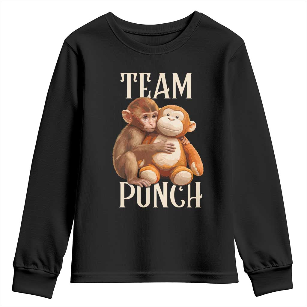 Team Punch Cute Baby Monkey Hugging Plush Toy Graphic Youth Sweatshirt TS02 Black Print Your Wear