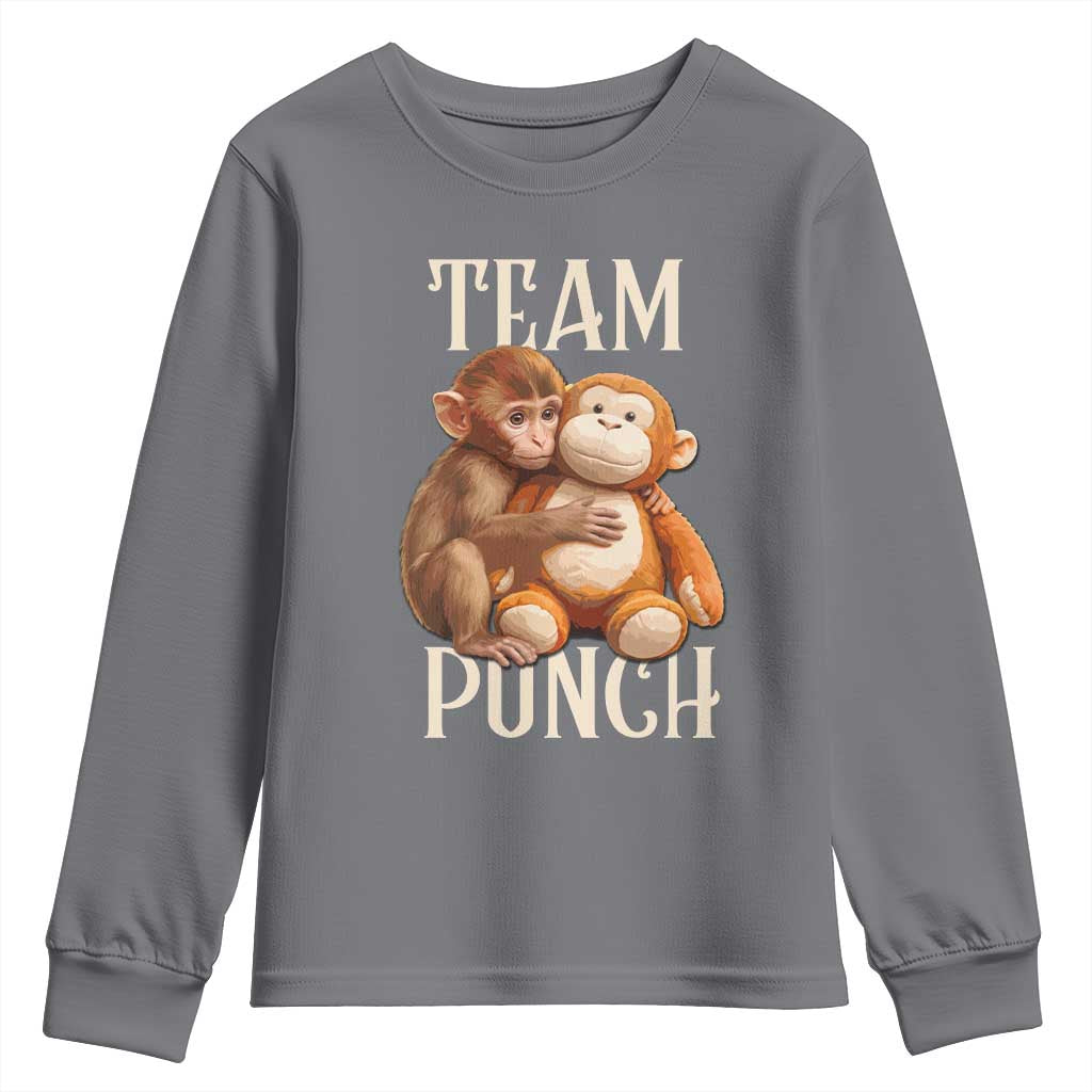 Team Punch Cute Baby Monkey Hugging Plush Toy Graphic Youth Sweatshirt TS02 Charcoal Print Your Wear