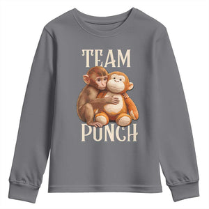 Team Punch Cute Baby Monkey Hugging Plush Toy Graphic Youth Sweatshirt TS02 Charcoal Print Your Wear