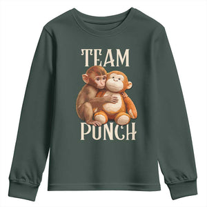 Team Punch Cute Baby Monkey Hugging Plush Toy Graphic Youth Sweatshirt TS02 Dark Forest Green Print Your Wear